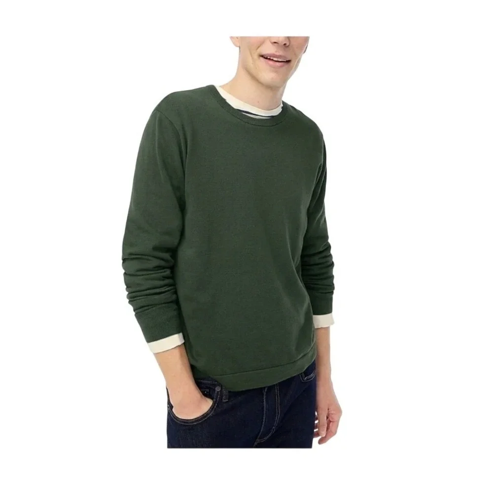 J. Crew Cotton Crewneck Sweater Tee Hunter Green Knit M